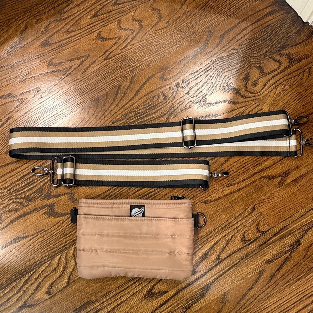 THINK ROYLN Tan Crossbody Bag with Striped Strap